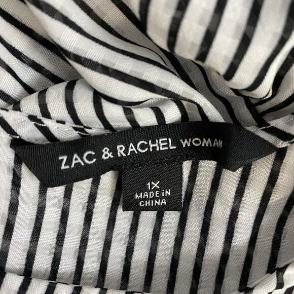 Zac & Rachel Top Womens 1X Blue White Stripe Ruffle Front Tie Nautical Coastal - Picture 10 of 12